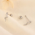 Minimalist snake-shaped S925 silver stud earrings with zircon inlay and screw ball backs - White Gold