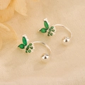 Exquisite S925 silver butterfly stud earrings with emerald green crystals on cream fabric - Green Butterfly Style (C257)