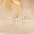 S925 silver plated lotus earrings with 3D flower petals and secure screw-back design - Silver Lotus Style (C259)