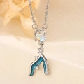 Collier queue de poisson élégant avec pierre de lune et émail bleu, chaîne argent - Style Queue de Poisson Pierre de Lune (W30)