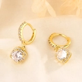 Gold hoop earrings with square zircon pendant on elegant light beige fabric background - Gold (HL-110)