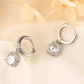 Elegant 925 sterling silver hoop earrings with square cubic zirconia halo pendants - Platinum (HL-110)