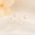 Bloemenoorknopjes van S925 sterling zilver met schroefsluiting op linnen achtergrond - Frisse Vijfbladige Pruimenbloesemstijl (C269)
