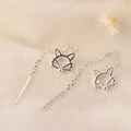 Minimalist silver hollow fox tassel earrings on a textured linen background with a dried flower - Hollow Fox Long Ear Thread (A210)