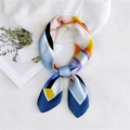 70cm geometric silk satin neck scarf with navy and orange patchwork print - Geometric Navy Blue Edge