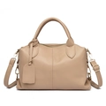 Elegant apricot faux leather tote bag with dual handles and adjustable shoulder strap - Khaki