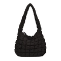 Chic black quilted puff tote bag in lightweight nylon with pleated cloud texture - Black