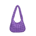 Quilted cloud shoulder bag in purple with padded square embroidery and soft texture - Purple