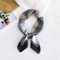70cm silk scarf with geometric color block design in neutral grey and white tones - Geometric Triangle Black Edge