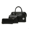 Ensemble 3 sacs noirs avec cabas en cuir litchi, sac à main et portefeuille croco - Ensemble 3 Pièces / Noir