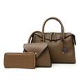 Ensemble de 3 sacs à main marron avec grand cabas, petite pochette et portefeuille zippé - Ensemble 3 Pièces / Kaki