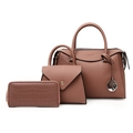 Ensemble de trois sacs à main Boston mauves en cuir grainé avec pendentif argenté - Ensemble 3 Pièces / Rose
