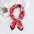 Elegant red silk scarf with white floral print and purple borders for women - Fengdan Red Floral