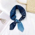 Blue paisley cotton linen square scarf with delicate rolled edges in a knotted style - 31 Cotton Gradient Paisley Navy