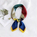 70cm silk-like scarf featuring multi-color geometric patchwork in satin finish - Yellow Chevron Edge
