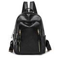 Zaino da donna in pelle PU nera con cuciture geometriche e cerniere dorate - Nero