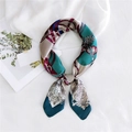 Classic silk-feel square scarf with equestrian bridle print in green and wine red - Green Equestrian Print