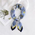 Blue silk scarf with white floral patterns and contrasting yellow hem finish - Blue Fengdan Floral