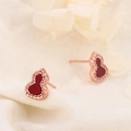 Elegantes pendientes de calabaza chapados en oro 14k con ágata roja y cristales - Oro Rosa Ágata Roja