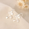 S925 sterling silver plum blossom branch ear hooks with floral design on beige linen - Plum Blossom Branch Style (A215)