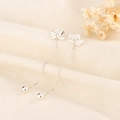 Elegant S925 silver lotus flower long chain threader earrings with solid metal bead detail - Lotus Style (A219)