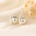 Elegant silver drop earrings with round white pearls on a minimalist S-hook design - Water Drop Pearl Dangle Style (C286)