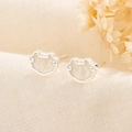 Elegant white mother-of-pearl Ruyi lock earrings on beige linen with dried flowers - Ruyi Lock Style (C289)