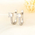 S999 silver U-shaped hoop earrings featuring a large zircon and elegant pave diamonds - Rhinestone U-Shaped Style (HL-131) / Silver