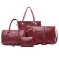Ensemble de 6 sacs à main bordeaux pour femmes avec motif crocodile élégant - Rouge
