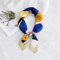 Silk-feel square scarf with geometric color-blocking in yellow, blue and pink - Geometric Khaki Edge