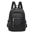 Black pebble grain PU leather backpack for women with silver zippers and large capacity - Black