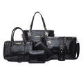 Ensemble 5 pièces de sacs noirs motif crocodile avec détails dorés pour femmes - Noir