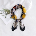 Silk square scarf featuring yellow and navy equestrian prints with a polished satin finish - Black Equestrian Print