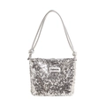 Chic silver sequin crossbody bag with chain strap and fashion label for summer party - Silver