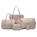Ensemble de 6 sacs à main beige effet crocodile avec cabas et sac bandoulière assorti - Kaki