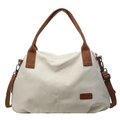 Large beige canvas tote bag with brown straps and a leather brand tag detail - Off White