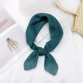 Dark green checkered cotton linen small square scarf tied in a stylish knot - 30 Cotton Small Grid Green