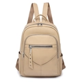 Classic beige PU leather backpack with silver zippers and adjustable straps for women - Khaki