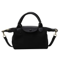 Borsa a mano nera in nylon Oxford con manici in pelle e cerniere dorate in stile moderno - Nero