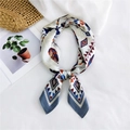 Ethnic silk scarf with feather print and geometric patterns in blue and orange - Blue Feather Tribal