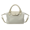 Borsa a mano minimalista in tessuto oxford beige con manici in pelle e tracolla rimovibile - Bianco Sporco