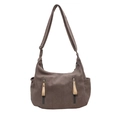 Borsa a tracolla in tela marrone con tasche verticali con zip e scomparti laterali - Grigio
