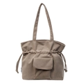 Fashionable brown corduroy tote bag for women with drawstring closure and front pocket - Gray