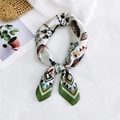 Bohemian silk square scarf with green geometric borders and vibrant feather pattern - Green Feather Tribal