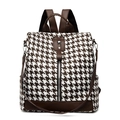 Zaino alla moda con motivo pied de poule, finiture in pelle marrone e cinghie - Marrone