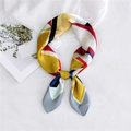 Modern geometric color block silk scarf in mustard, navy, and red with satin finish - Grey Geometric Edge