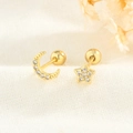 Elegant gold moon and star screw-back earrings with micro-set zircon stones - Gold