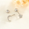 Chic silver star and moon screw-back stud earrings with pave-set sparkling zircon crystals - Silver