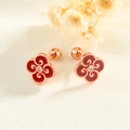 New Chinese-style red cloud stud earrings with rose gold finish and screw-back closure - Rose Gold (C293)