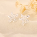 Elegant iris flower stud earrings with intricate hollow woven texture in silver finish - Silver Hollowed Iris Style (C301)
